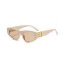 [10723] PL-H025 Kacamata Hitam Wanita Double B Logo Anti Uv Fashion Retro Vintage Frame Persegi Minimalis Kekinian (PL-H025-Beige)