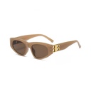 [10724] PL-H025 Kacamata Hitam Wanita Double B Logo Anti Uv Fashion Retro Vintage Frame Persegi Minimalis Kekinian (PL-H025-Tea)