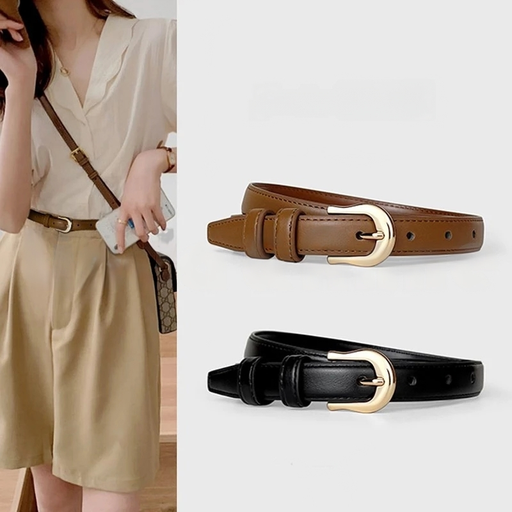 TP-KL003 Sabuk Cewek Ikat Pinggang Wanita Bahan Kulit Sintesis Gaya Casual Retro Vintage Kekinian Aksesoris Belt Kecil Polos